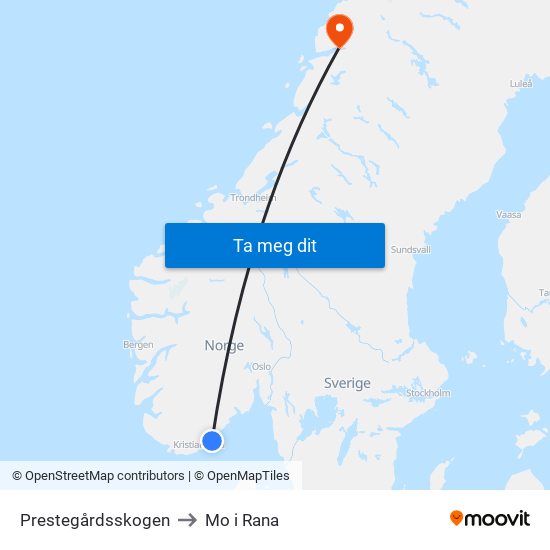 Prestegårdsskogen to Mo i Rana map