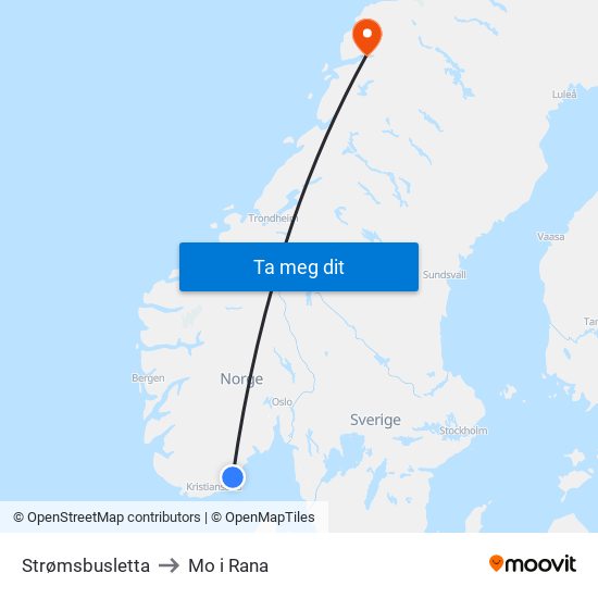 Strømsbusletta to Mo i Rana map