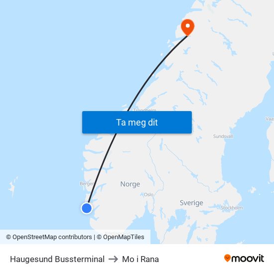 Haugesund Bussterminal to Mo i Rana map
