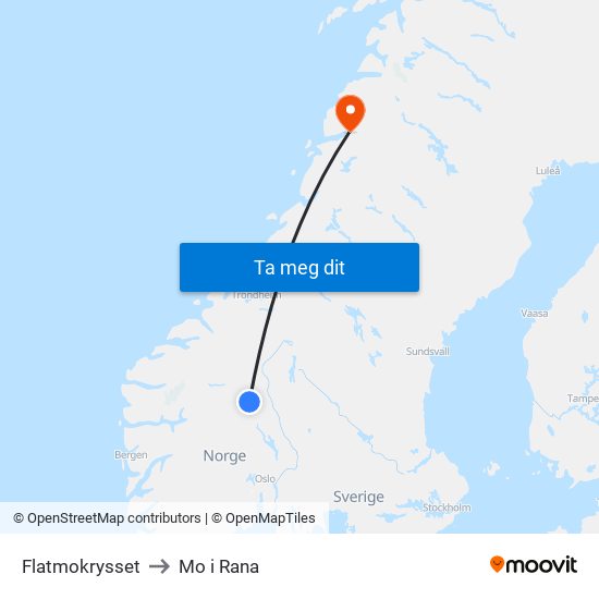 Flatmokrysset to Mo i Rana map