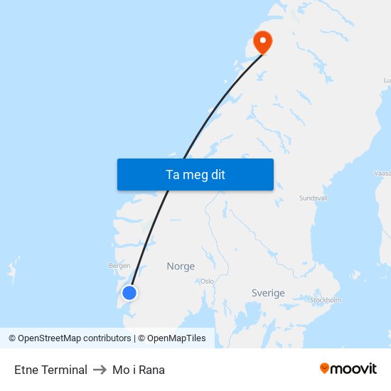 Etne Terminal to Mo i Rana map