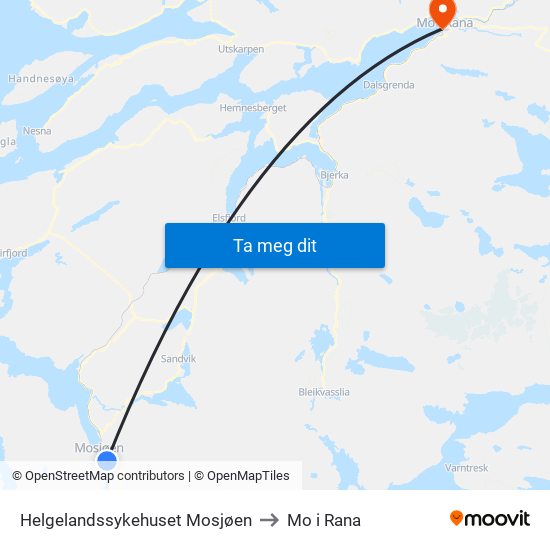 Helgelandssykehuset Mosjøen to Mo i Rana map