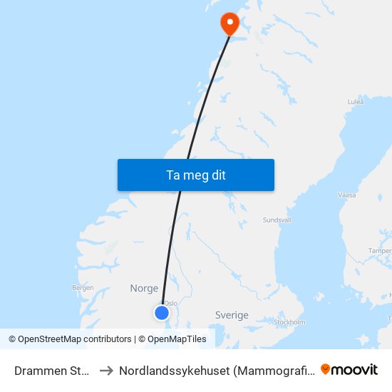 Drammen Stasjon to Nordlandssykehuset (Mammografisenteret) map