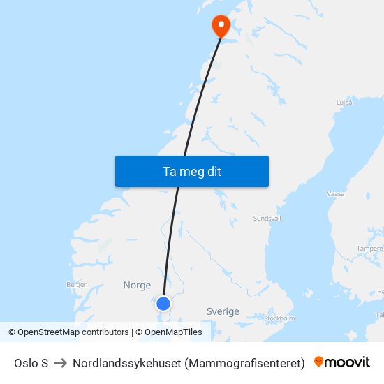 Oslo S to Nordlandssykehuset (Mammografisenteret) map