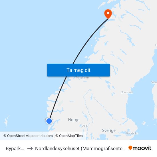 Byparken to Nordlandssykehuset (Mammografisenteret) map