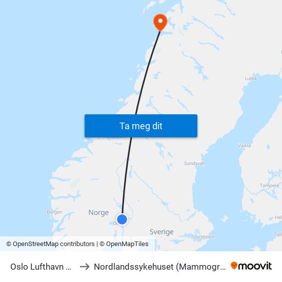 Oslo Lufthavn Stasjon to Nordlandssykehuset (Mammografisenteret) map