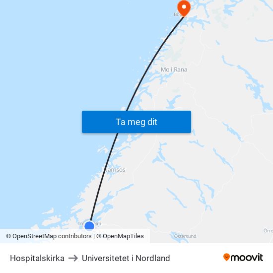 Hospitalskirka to Universitetet i Nordland map