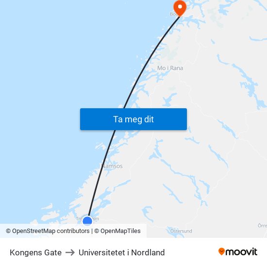 Kongens Gate to Universitetet i Nordland map