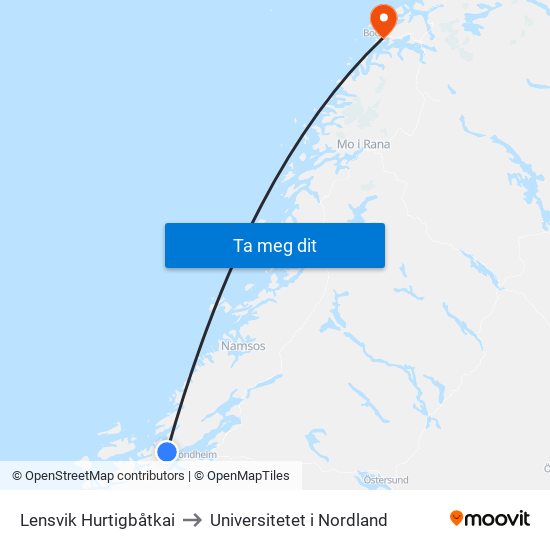 Lensvik Hurtigbåtkai to Universitetet i Nordland map