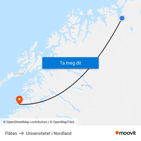 Flåten to Universitetet i Nordland map