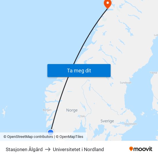 Stasjonen Ålgård to Universitetet i Nordland map