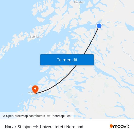 Narvik Stasjon to Universitetet i Nordland map