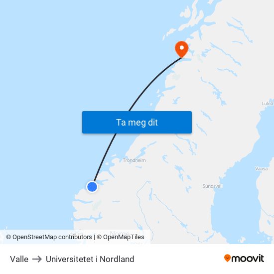 Valle to Universitetet i Nordland map
