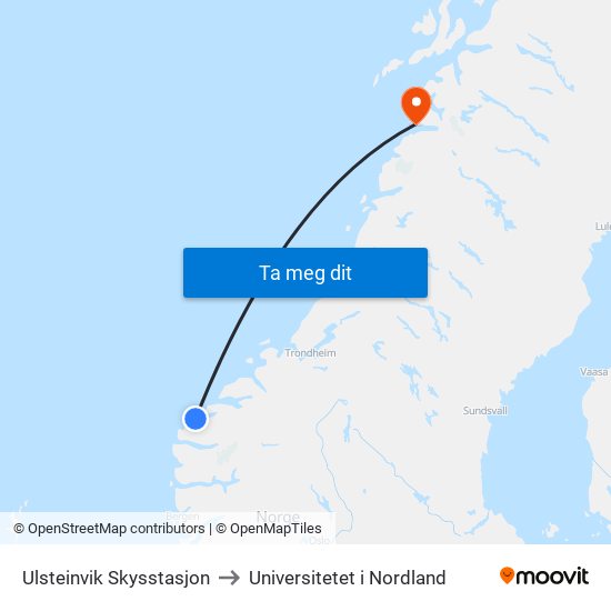 Ulsteinvik Skysstasjon to Universitetet i Nordland map