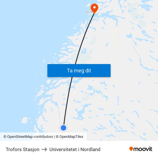 Trofors Stasjon to Universitetet i Nordland map