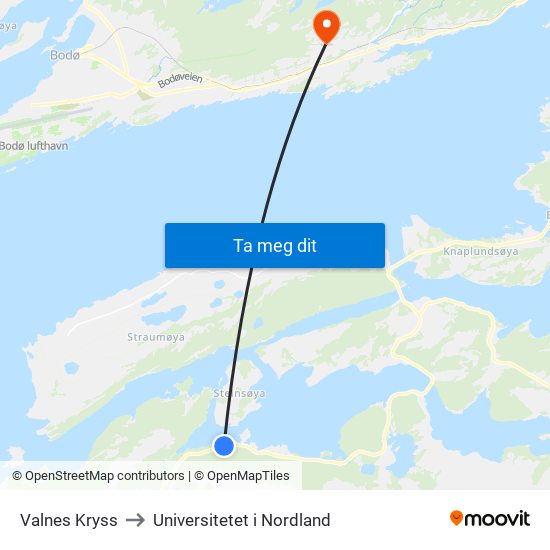 Valnes Kryss to Universitetet i Nordland map