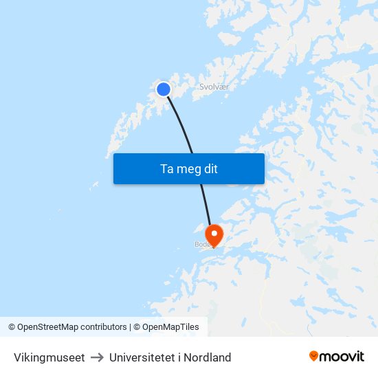 Jordenden to Universitetet i Nordland map