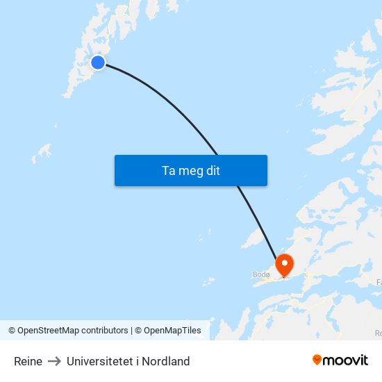 Reine to Universitetet i Nordland map