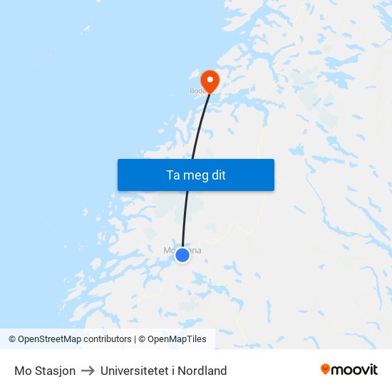Mo Stasjon to Universitetet i Nordland map