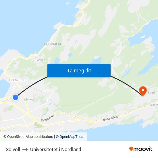 Solvoll to Universitetet i Nordland map