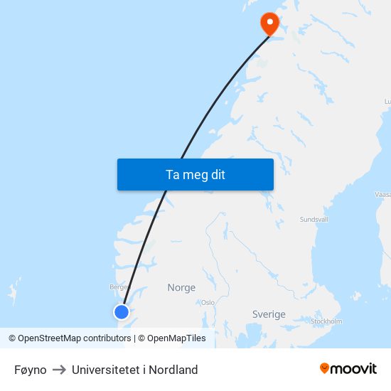 Føyno to Universitetet i Nordland map