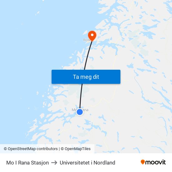 Mo I Rana Stasjon to Universitetet i Nordland map
