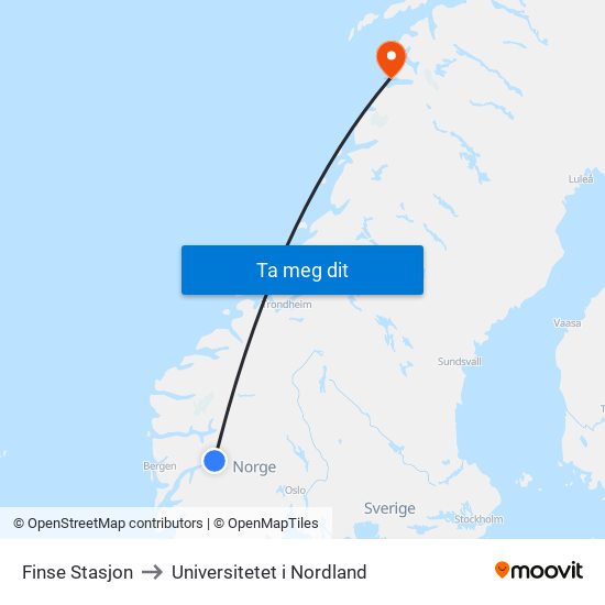 Finse Stasjon to Universitetet i Nordland map