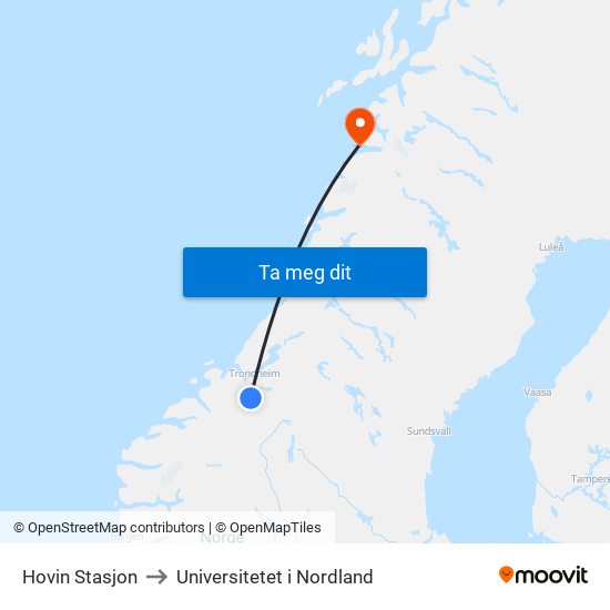 Hovin Stasjon to Universitetet i Nordland map