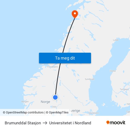 Brumunddal Stasjon to Universitetet i Nordland map