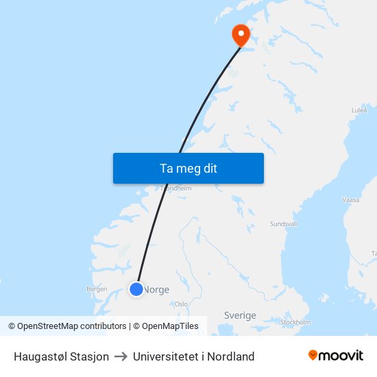 Haugastøl Stasjon to Universitetet i Nordland map