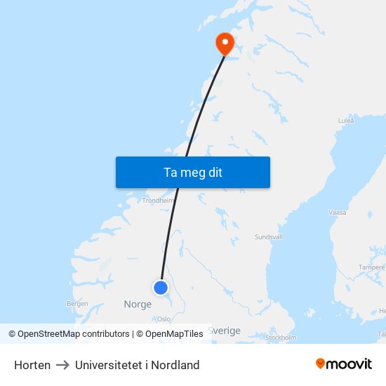 Horten to Universitetet i Nordland map