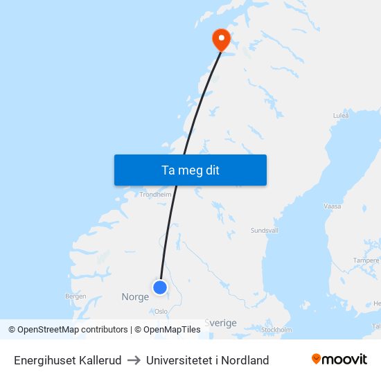 Energihuset Kallerud to Universitetet i Nordland map