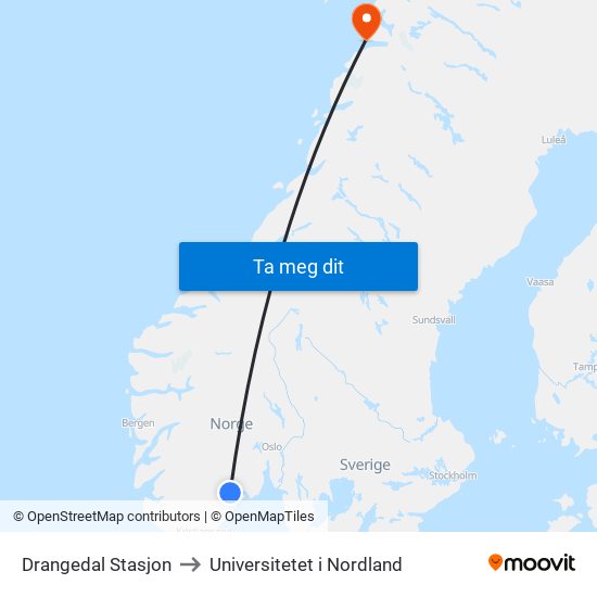 Drangedal Stasjon to Universitetet i Nordland map