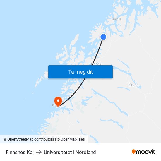 Finnsnes Kai to Universitetet i Nordland map