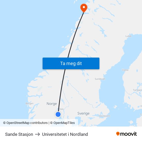 Sande Stasjon to Universitetet i Nordland map