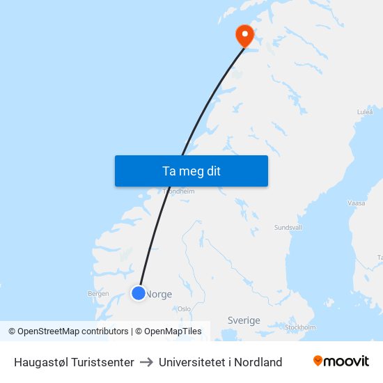 Haugastøl Turistsenter to Universitetet i Nordland map