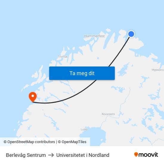 Berlevåg Sentrum to Universitetet i Nordland map
