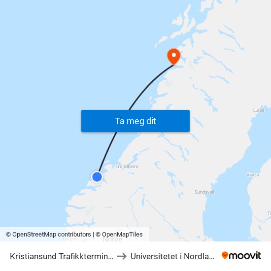 Kristiansund Trafikkterminal to Universitetet i Nordland map