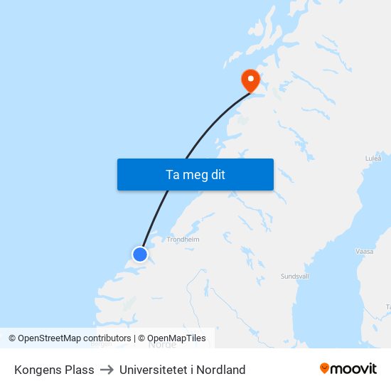 Kongens Plass to Universitetet i Nordland map