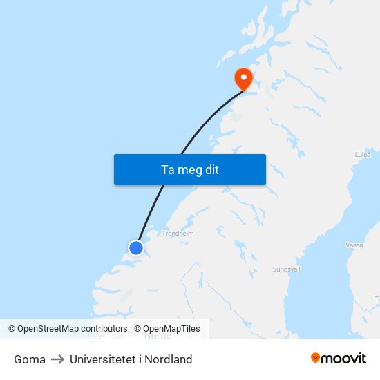 Goma to Universitetet i Nordland map