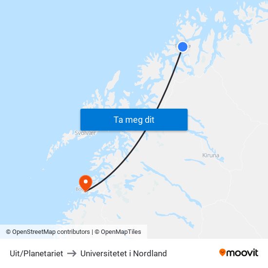 Uit/Planetariet to Universitetet i Nordland map