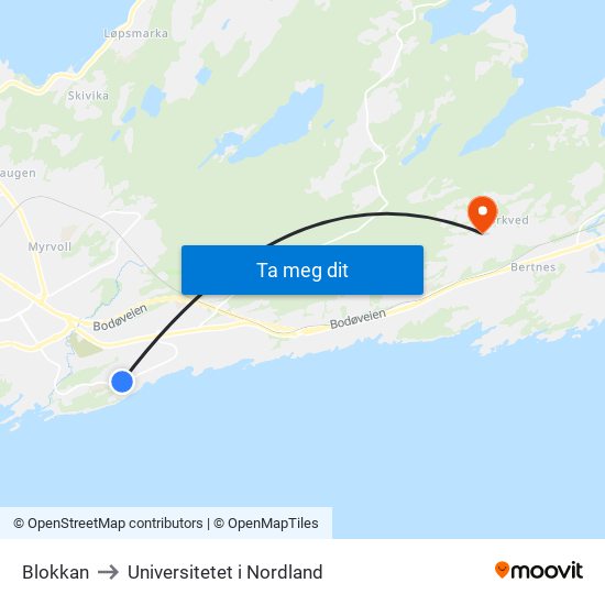 Blokkan to Universitetet i Nordland map