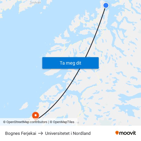 Bognes Ferjekai to Universitetet i Nordland map