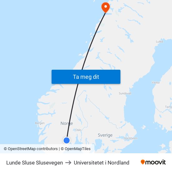 Lunde Sluse Slusevegen to Universitetet i Nordland map