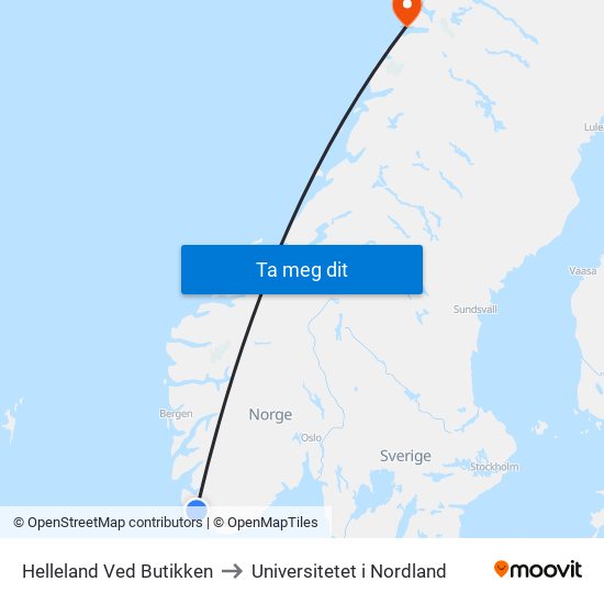 Helleland Ved Butikken to Universitetet i Nordland map