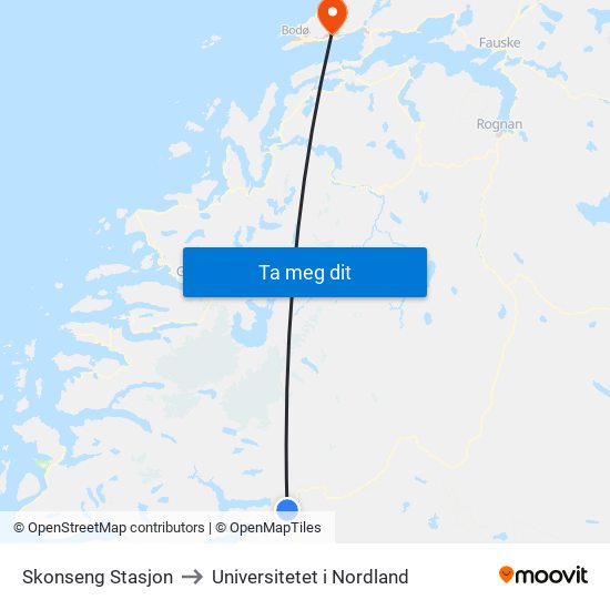 Skonseng Stasjon to Universitetet i Nordland map