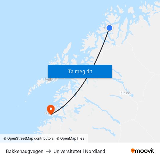 Bakkehaugvegen to Universitetet i Nordland map