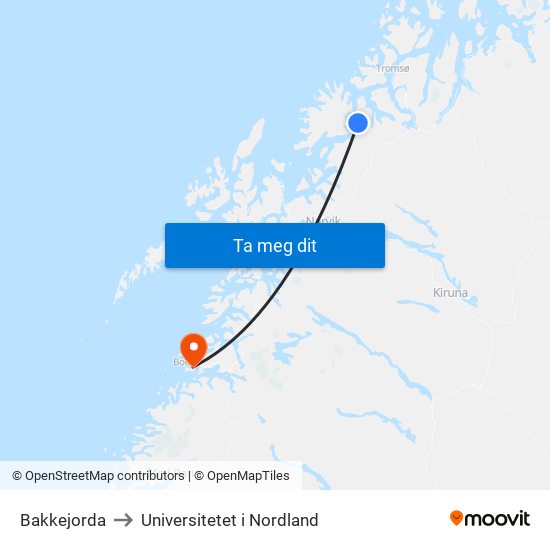 Bakkejorda to Universitetet i Nordland map
