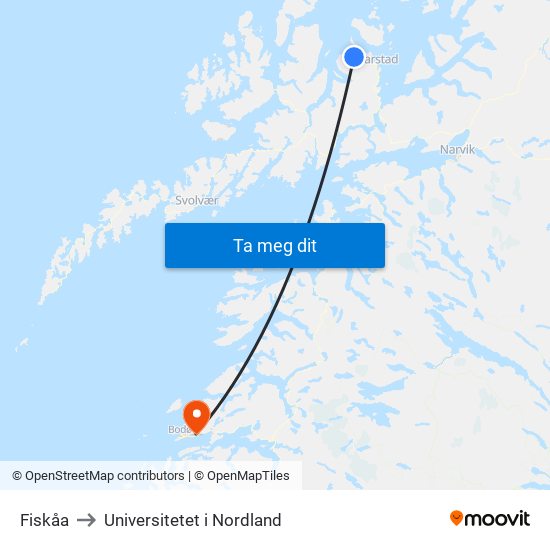 Fiskåa to Universitetet i Nordland map