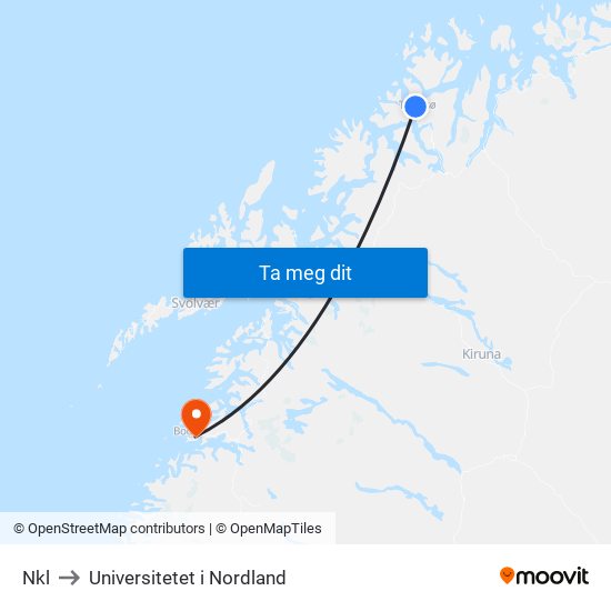 Nkl to Universitetet i Nordland map